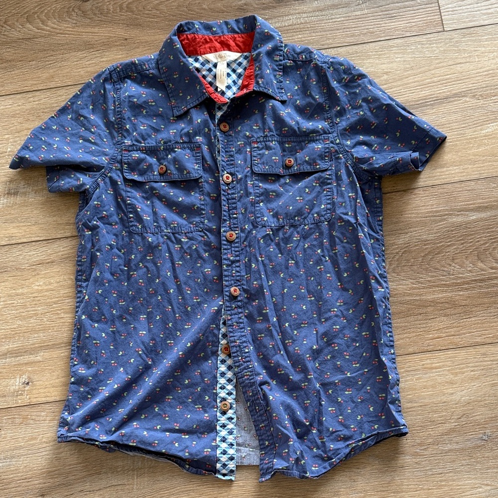 Matilda Jane Navy Short-Sleeve Button-Down with Tiny Multi Print